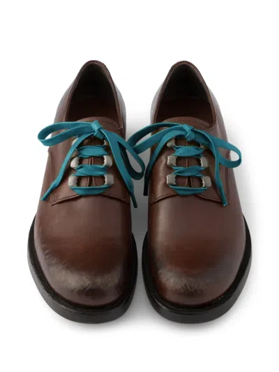 Prada Antiqued-leather Lace-up Shoes In Brown