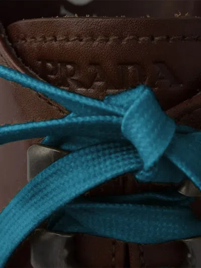 Prada Antiqued-leather Lace-up Shoes In Brown