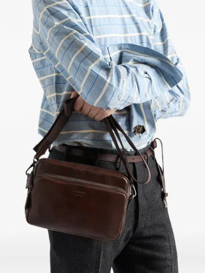 Prada Leather Shoulder Bag In Brown