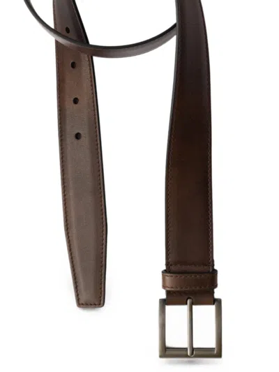 Prada Antiqued Leather Belt In Brown