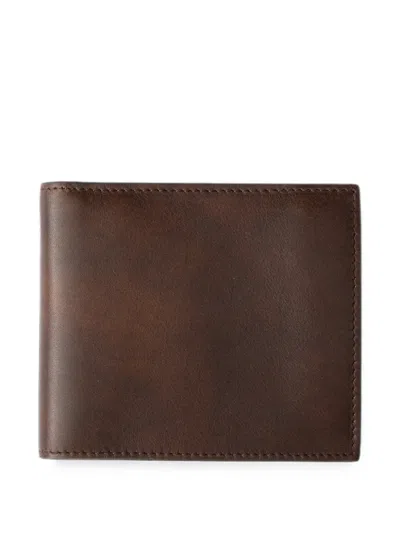 Prada Antiqued Leather Wallet In Brown