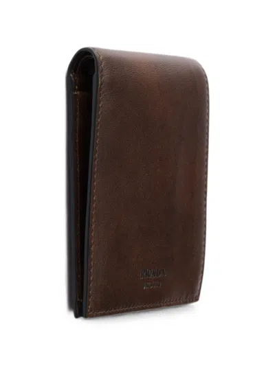 Prada Antiqued Leather Wallet In Brown