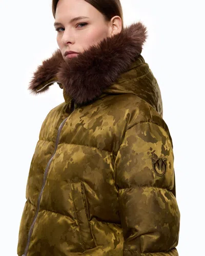 Pinko Camouflage-pattern Puffer Jacket In Brown