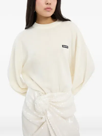 Rotate Birger Christensen Merino Wool-cashmere Oversized Pullover Sweater In White