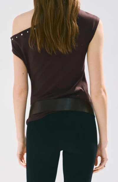Mango Asymmetrical Studded T-shirt In Brown