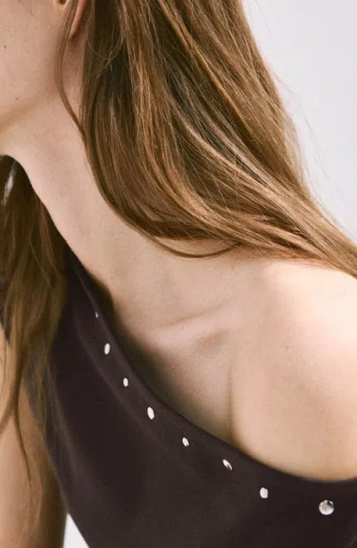 Mango Asymmetrical Studded T-shirt In Brown