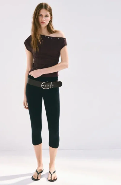Mango Asymmetrical Studded T-shirt In Brown