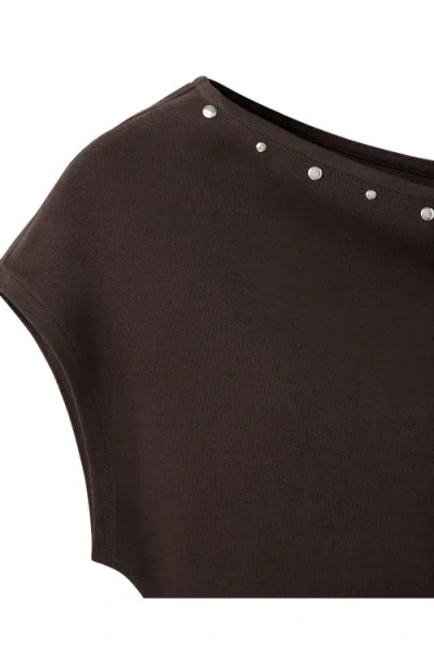 Mango Asymmetrical Studded T-shirt In Brown