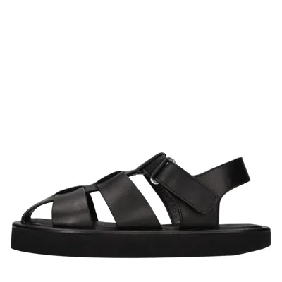 Studio Nicholson Black Calf Leather Micro Rubber Sandals In Black
