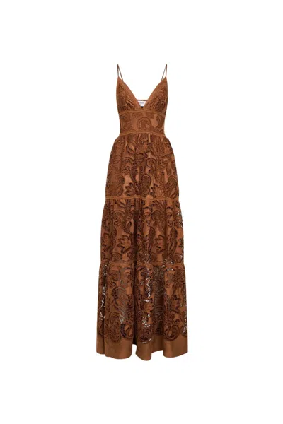 Ermanno Firenze Dress With Embroidery In Brown