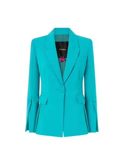 Pinko Green Solid Notched Lapel Blazer In Green