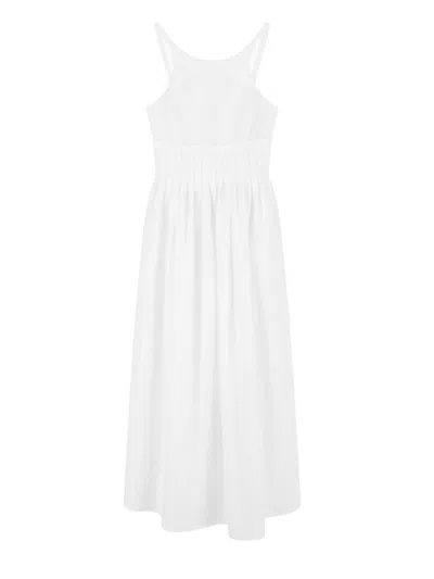 Emporio Armani Long Dress In Poplin With Smocked Motif In White