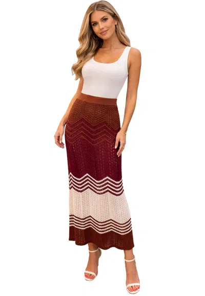 Akep Zigzag-pattern Knitted Maxi Skirt In Red