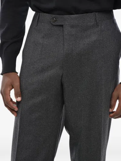 Corneliani Flat-front Wool Trousers In Gray
