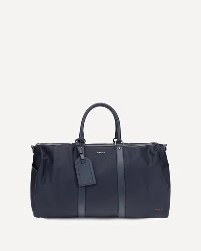 Kiton Nylon Duffel Bag With Leather Inserts In Blue