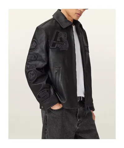 Allsaints Garrison Patch Leather Jacket In Black
