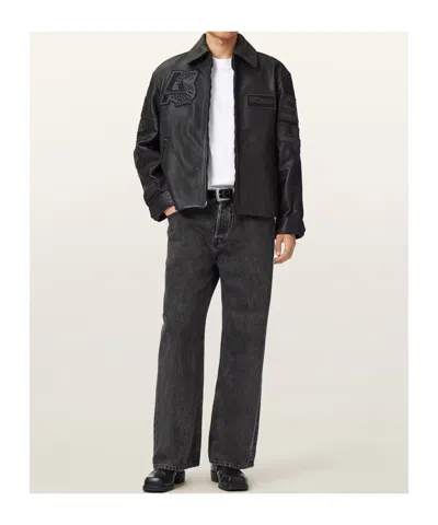 Allsaints Garrison Patch Leather Jacket In Black