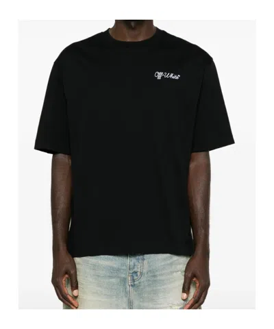 Off-white Crew-neck Cotton T-shirt With Contrasting Logo In Black