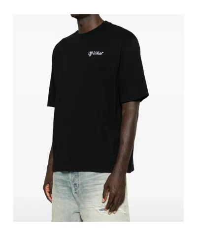 Off-white Crew-neck Cotton T-shirt With Contrasting Logo In Black