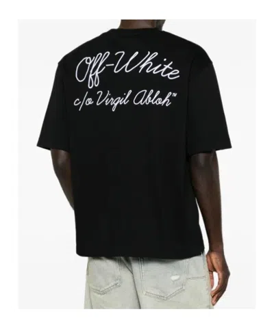 Off-white Crew-neck Cotton T-shirt With Contrasting Logo In Black