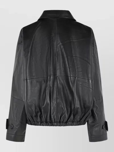 Rohe Leather Jacket Collared Neck Elasticated Hem In Black