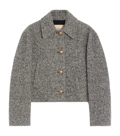 Valentino Tailored Peacoat Cropped Houndstooth Long Sleeves In Gray