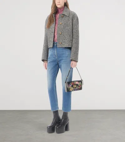 Valentino Tailored Peacoat Cropped Houndstooth Long Sleeves In Gray