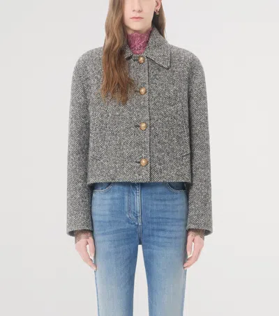 Valentino Tailored Peacoat Cropped Houndstooth Long Sleeves In Gray