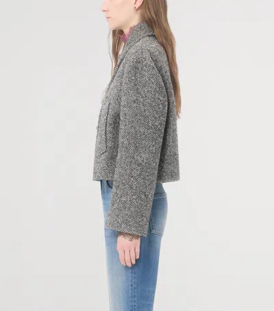 Valentino Tailored Peacoat Cropped Houndstooth Long Sleeves In Gray