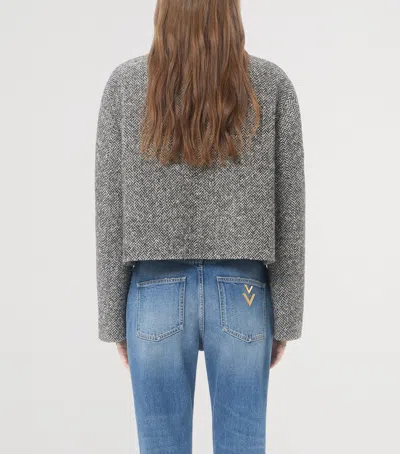 Valentino Tailored Peacoat Cropped Houndstooth Long Sleeves In Gray
