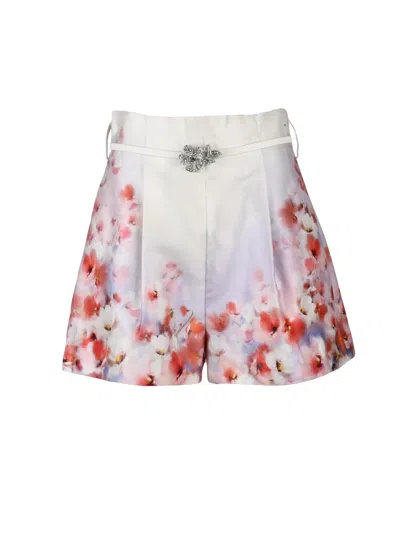 Zimmermann Crystal-embellished Floral-print Silk And Cotton-blend Twill Shorts In Multi