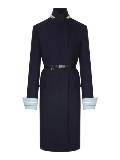 Prada Belted Jacket Embellished Collar Front Pockets In Multi