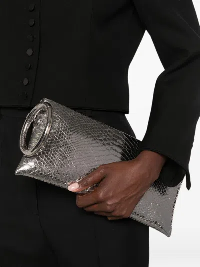 Tom Ford Zip-top Clutch In Silver