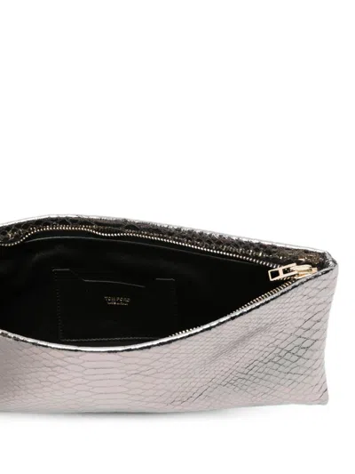 Tom Ford Zip-top Clutch In Silver