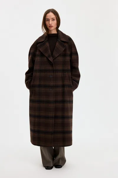 Filippa K Vanessa Vented Check Coat In Brown Check