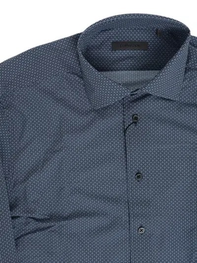 Corneliani Patterned Stretch Shirt In Blue