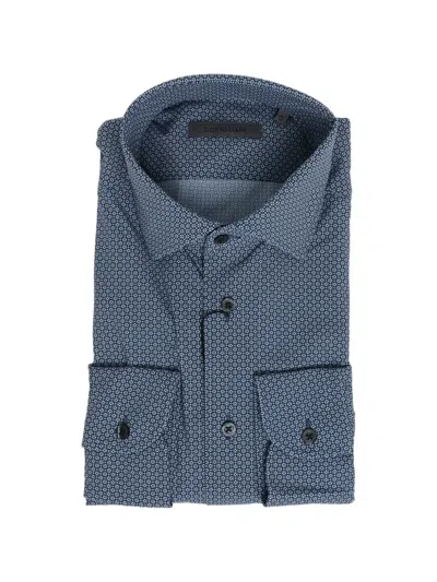 Corneliani Patterned Stretch Shirt In Blue