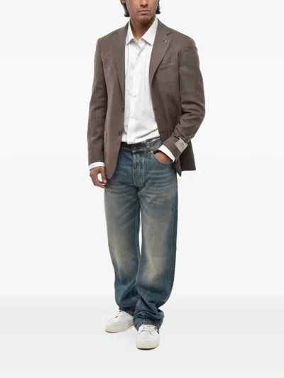 Corneliani Brown Notched Lapel Blazer In Brown