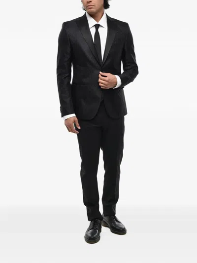 Corneliani Silk Jacquard Blazer In Black