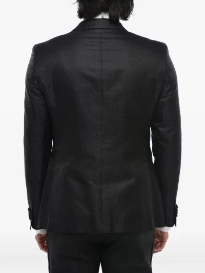 Corneliani Silk Jacquard Blazer In Black