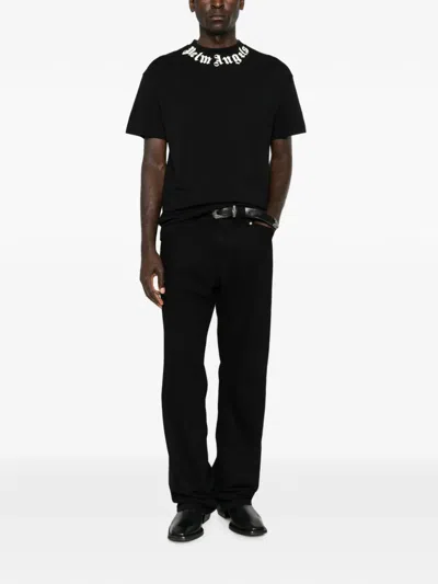 Palm Angels Logo Cotton Crew Neck Regular T Shirt In Black