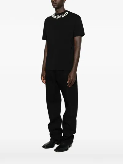 Palm Angels Logo Cotton Crew Neck Regular T Shirt In Black
