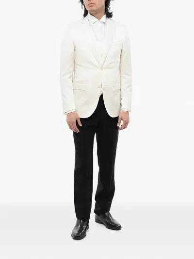 Corneliani Herringbone Single-breasted Blazer In White