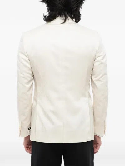 Corneliani Herringbone Single-breasted Blazer In White