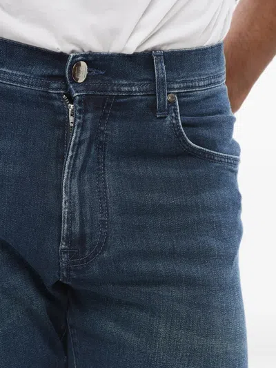 Corneliani Logo-embroidered Washed Jeans In Blue