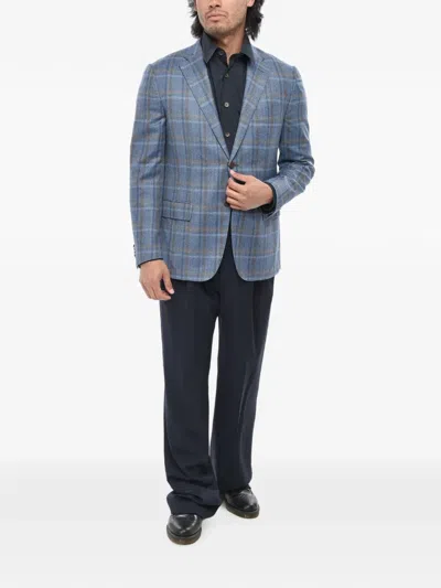 Corneliani Checked Single-breasted Blazer In Blue