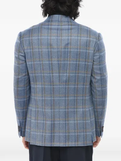 Corneliani Checked Single-breasted Blazer In Blue