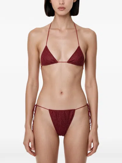 Oseree Glitter-effect Triangle Bikini In Red