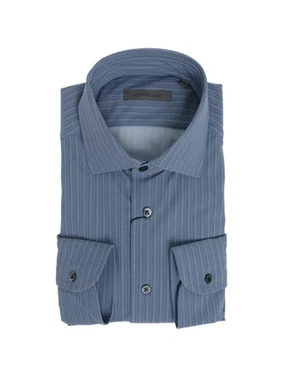 Corneliani Herringbone-patterned French-collar Shirt In Blue