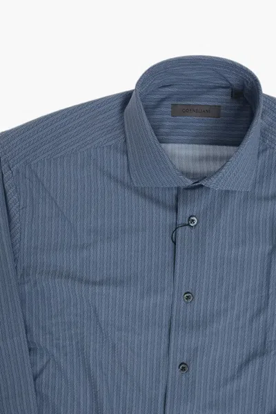 Corneliani Herringbone-patterned French-collar Shirt In Blue